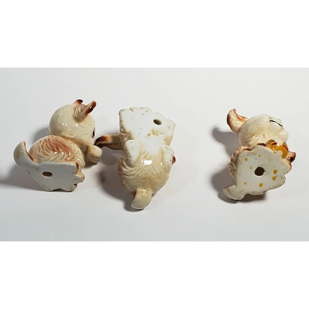 Vintage Dog Figurines Pekingese Puppies Playful Puppy Porcelain Set of 3 PLSREAD